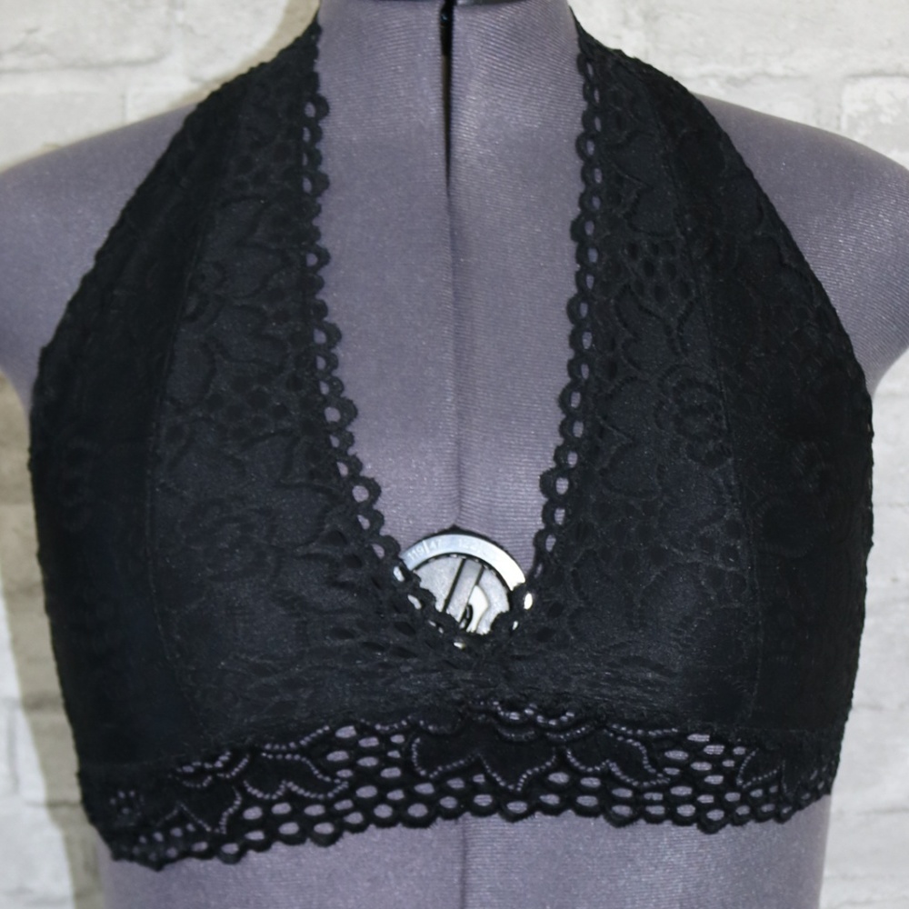 Zenana Black Lace Halter Bralette - Picture 3 of 6